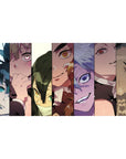 Desk pad 40x20 inches featuring Hashira from Demon Slayer, bold vertical collage with vibrant colors and intense glances.