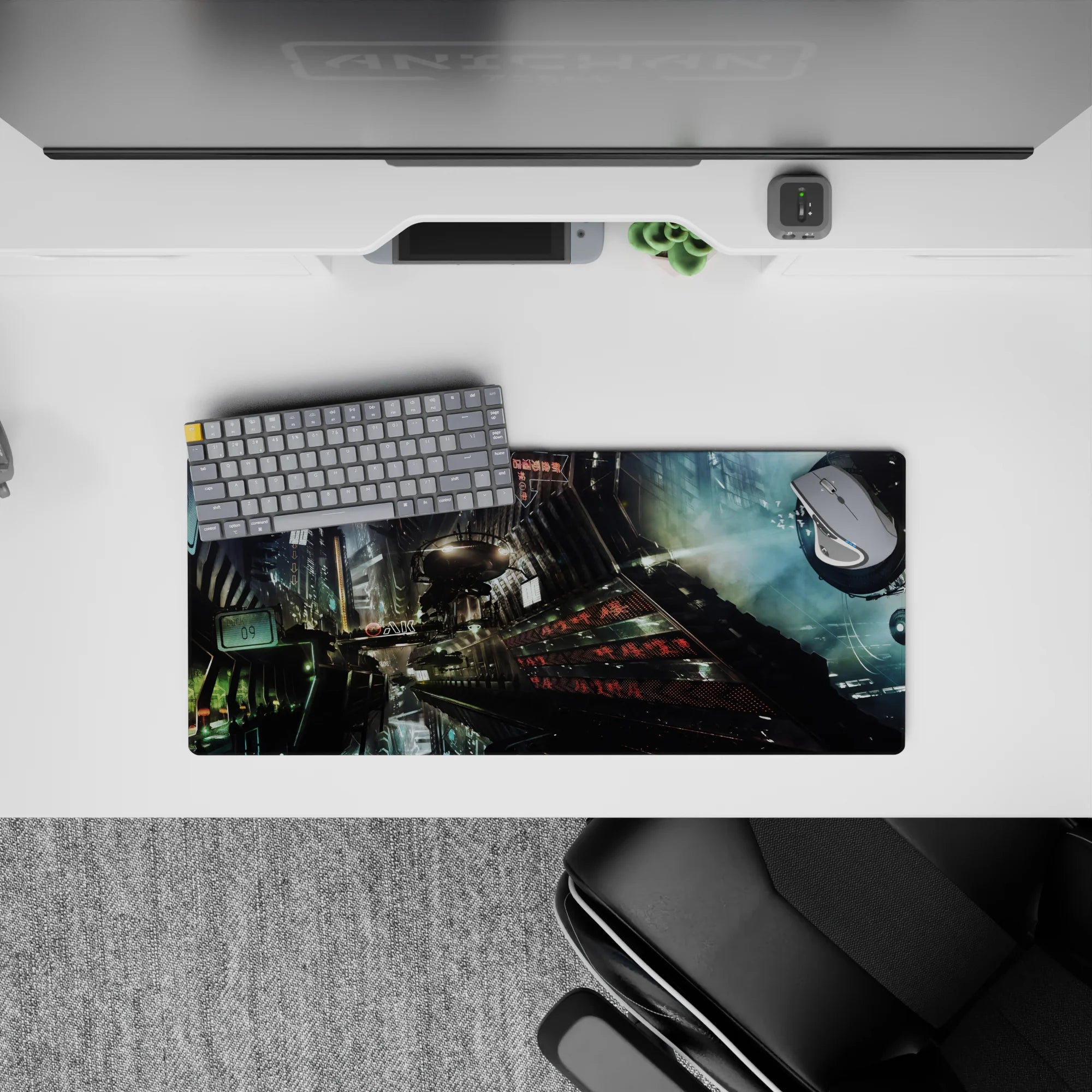 Cyberpunk Landscapes Deskmat | Mousepad | Deskpad - Cyber Skies