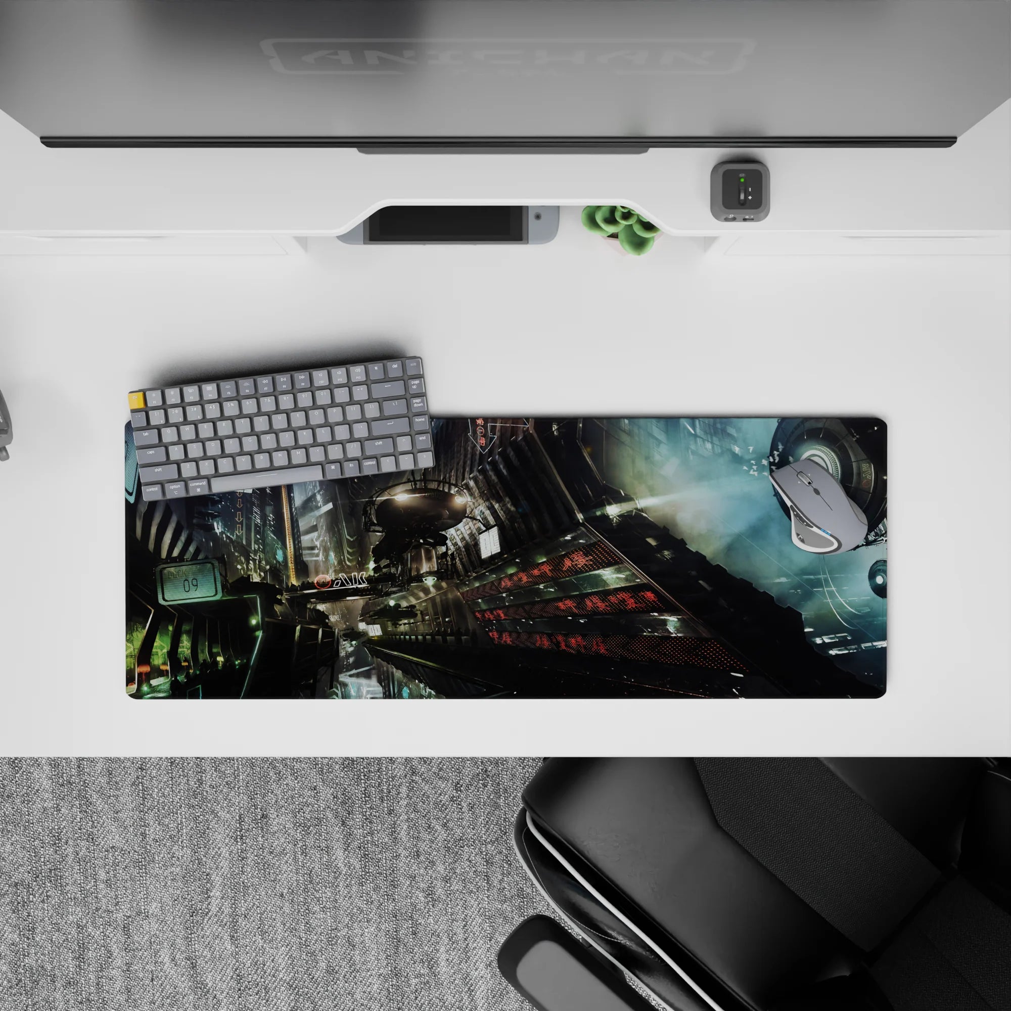 Cyberpunk Landscapes Deskmat | Mousepad | Deskpad - Cyber Skies