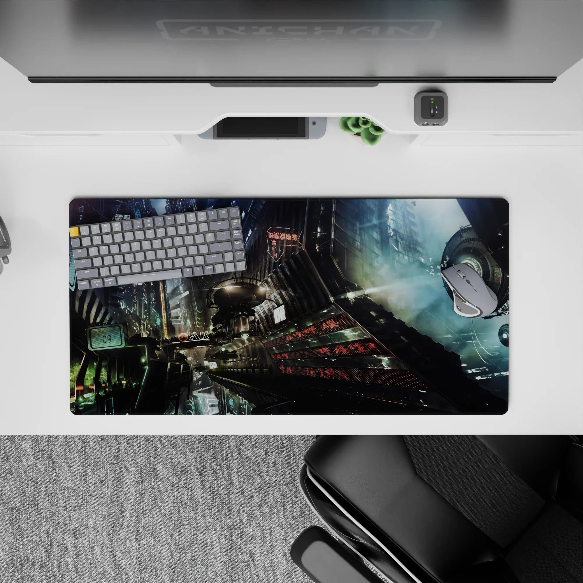 Cyberpunk Landscapes Deskmat | Mousepad | Deskpad - Cyber Skies