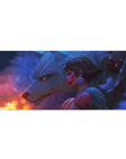 Anime girl and white wolf fantasy desk pad mouse mat, protective warrior art, 36x16 inches.