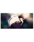 32x16 inches anime mouse pad with sharp-eyed boy illustration, crisp linework, and gothic letter corner.