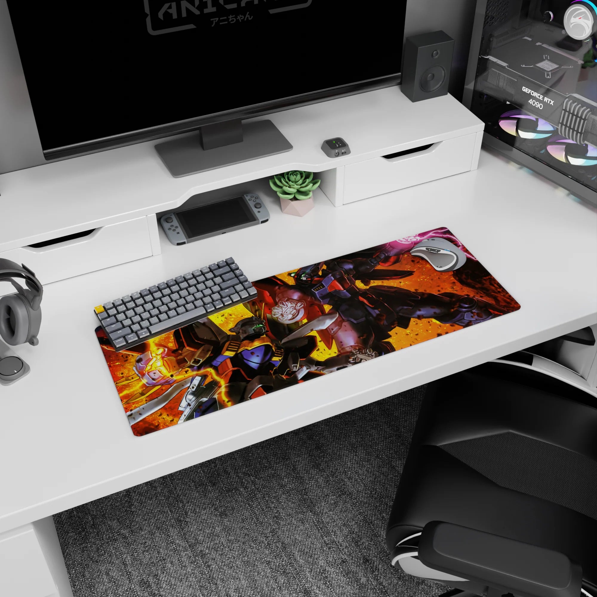 32x12 inches Mobile Suit Gundam mouse pad with Deathscythe vs Heavyarms, sparks flying on impact.