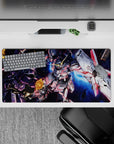 32x16 inches anime mouse pad in steel gray and deep-space blue with neon pink lines and sparks.