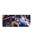 28x12 inches anime mouse pad with Unicorn Gundam vs Kshatriya battle art, neon psycho-frame details.