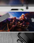 40x20 inches anime desk pad in violet and gold sunset tones, cozy road-trip vibe with smooth tracking.