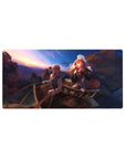 32x16 inches anime mouse pad with sunset wagon journey, traveler and fox-eared girl, fruit basket detail.