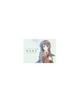 Classic anime girl mouse pad 14x10 inches with school blazer, red tie, violet eyes, bunny ears in hand.