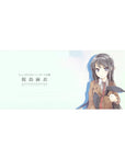 36x16 inches anime girl desk pad with Mai Sakurajima, blazer and red tie, holding bunny ears.