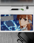 32x16 inches mouse pad in midnight tones with neon-blue sparks, crisp print and electric Railgun vibe.