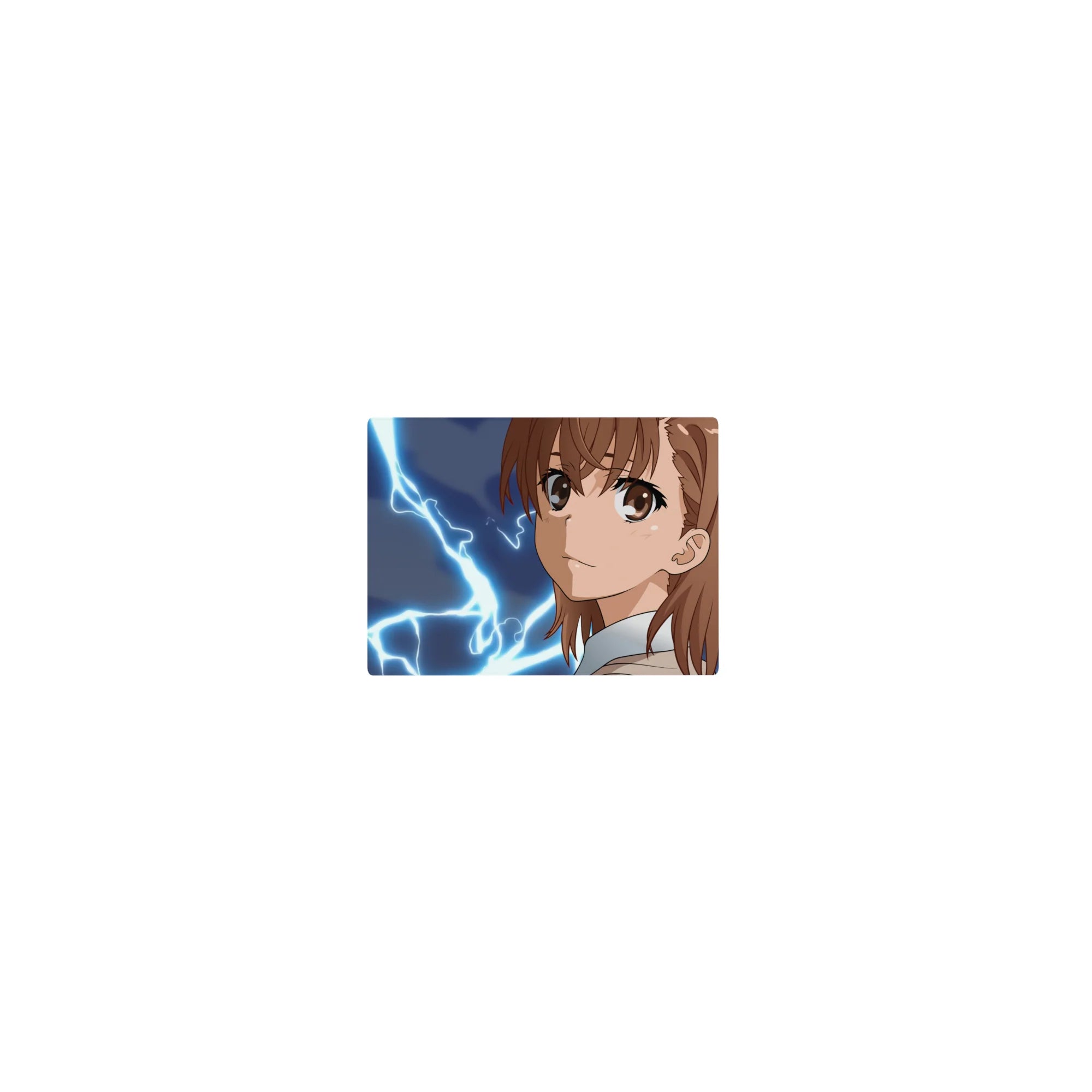 Classic anime girl mouse pad 14x10 inches with Mikoto Misaka and neon lightning on a midnight background.