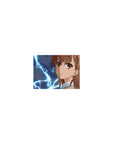 Classic anime girl mouse pad 14x10 inches with Mikoto Misaka and neon lightning on a midnight background.