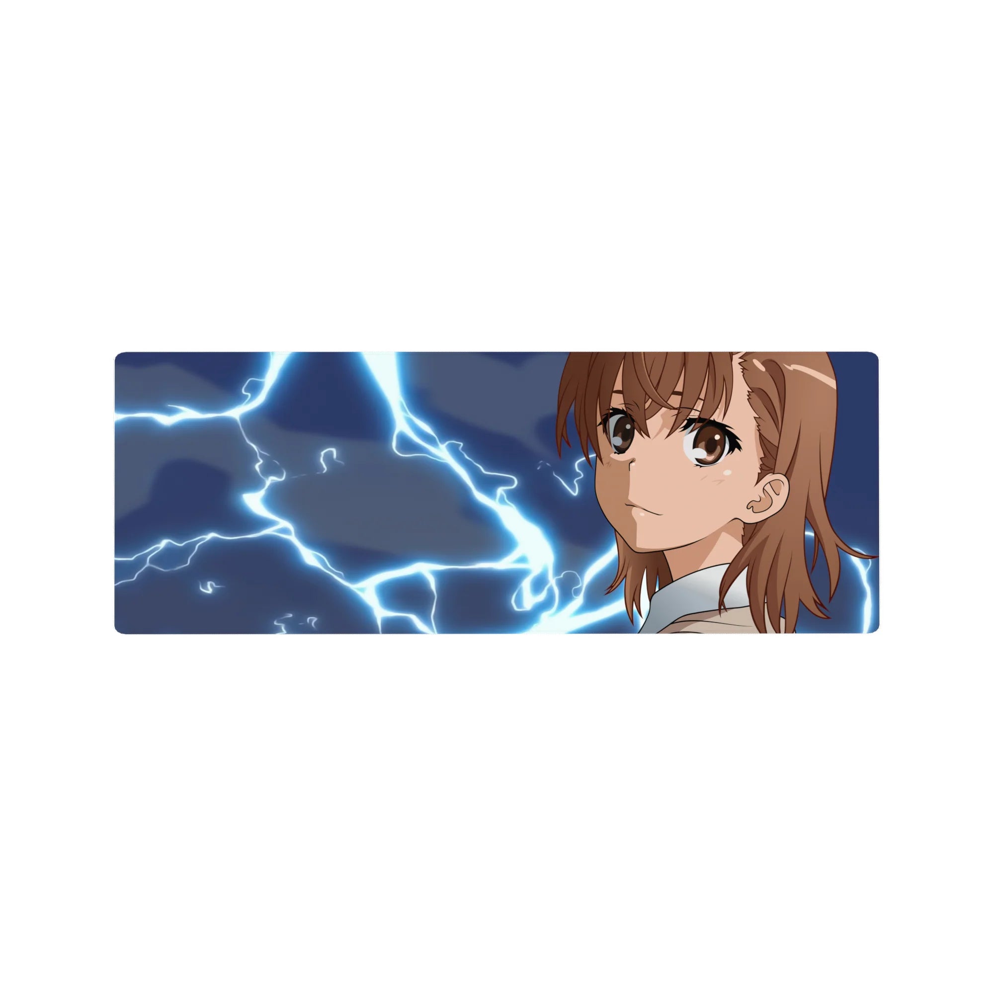 32x12 inches anime girl mouse pad with neon-blue lightning, midnight background, and crisp gaming desk mat print.
