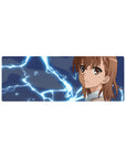 32x12 inches anime girl mouse pad with neon-blue lightning, midnight background, and crisp gaming desk mat print.