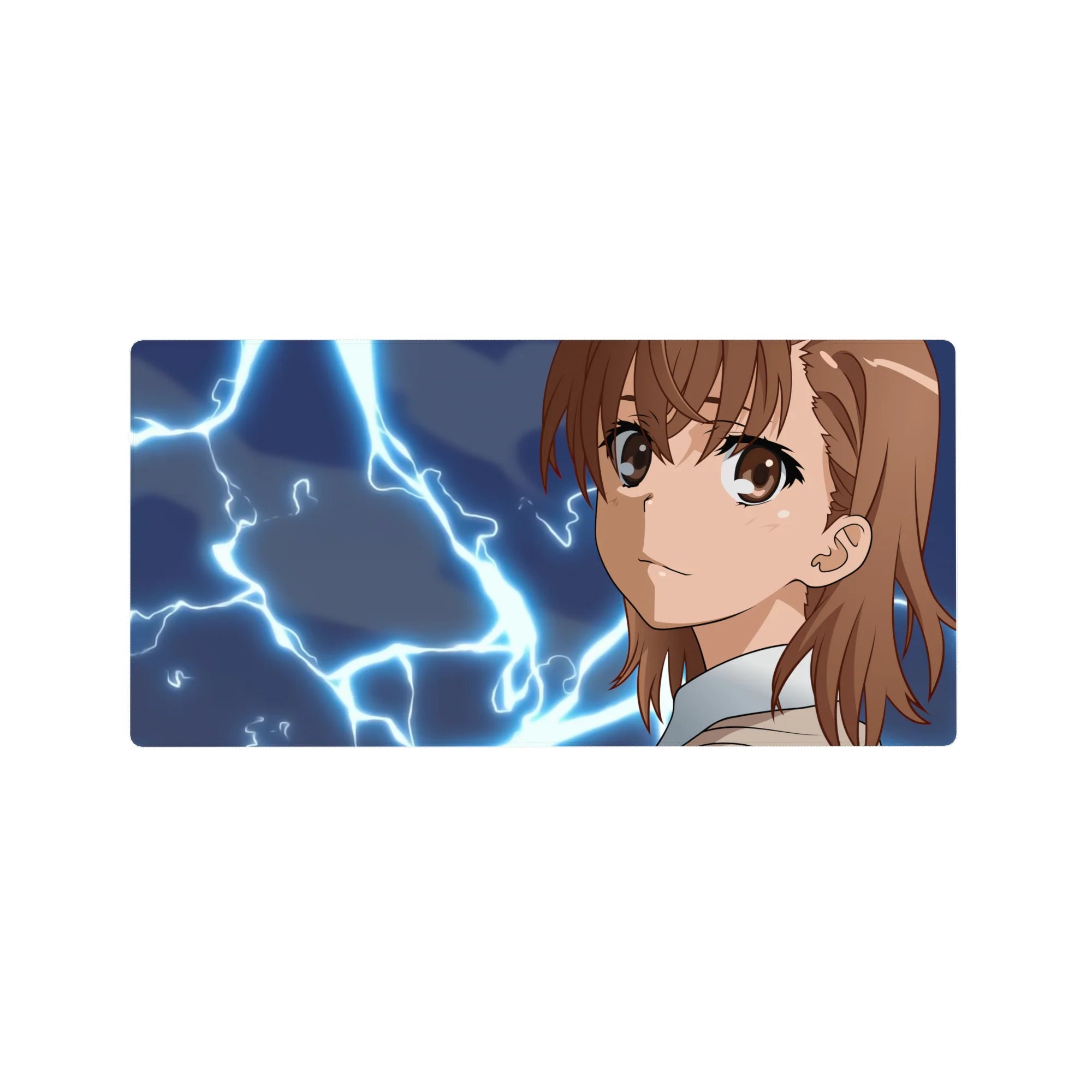 32x16 inches anime girl mouse pad with neon lightning, smooth tracking desk mat for gaming and work.