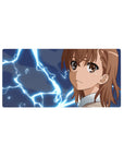 32x16 inches anime girl mouse pad with neon lightning, smooth tracking desk mat for gaming and work.