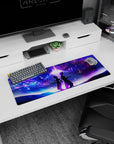32x12 inches anime mouse pad showing two anime figures back to back, dress and coat, hands open amid music notes.