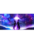 36x16 inches anime desk pad with two silhouettes back to back under a violet galaxy and music notes.