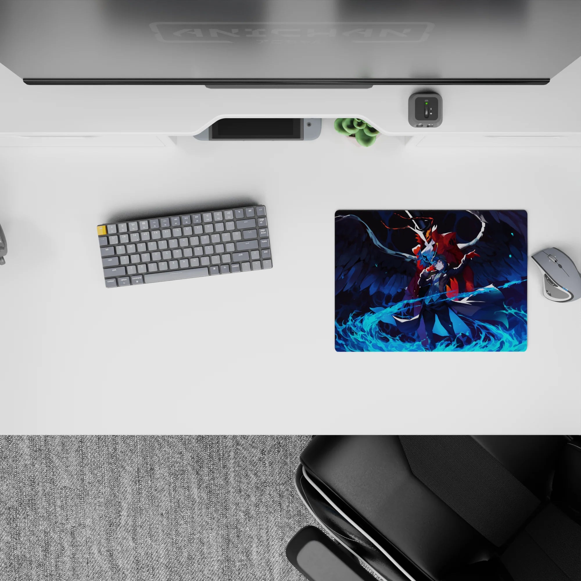 Blue flames swirl around Joker and Arsène from Persona 5 on a 14x10 inch anime mouse pad, with vibrant violets and reds.