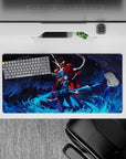 Mouse pad featuring Joker and Arsène from Persona 5, size 32x16 inches. Blue flames and vivid colors create a dynamic scene.