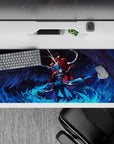 Persona 5 desk pad featuring Joker and Arsène with blue flames, 36x16 inches. Ideal for anime enthusiasts.