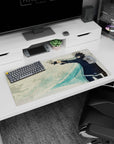 32x16 inches anime mouse pad showing spiky-haired fighter pointing forward in black uniform and fingerless gloves.