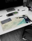 36x16 inches anime desk pad showing spiky-haired fighter pointing forward, black uniform and fingerless gloves.