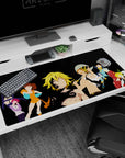 40x20 inches anime desk pad featuring spiky blond hero and swirling tattoo marks with crisp weapons.