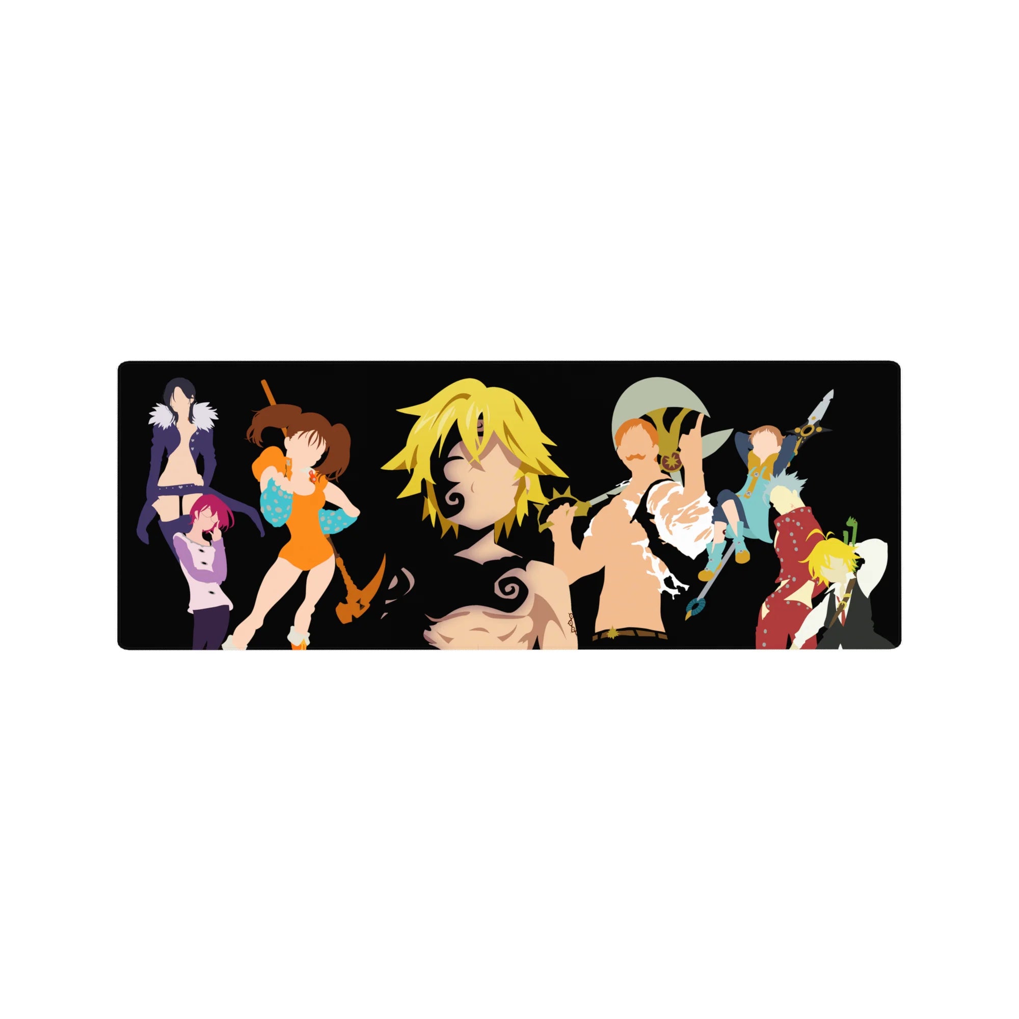 32x12 inches anime mouse pad with bold hero silhouettes on a sleek black backdrop in fight-ready poses.