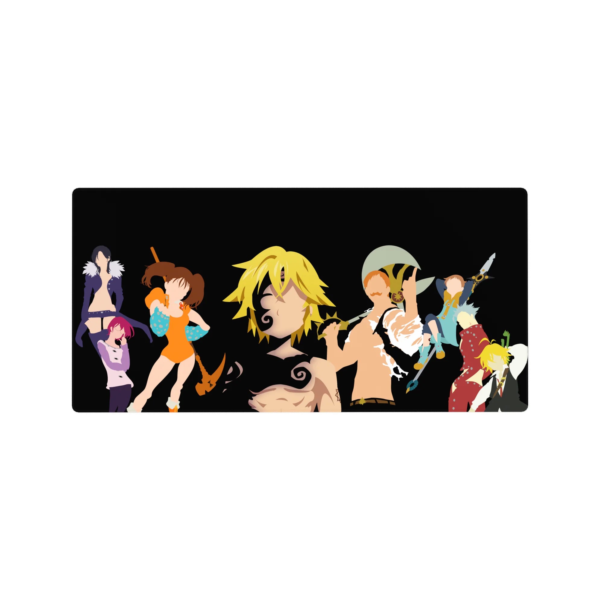 32x16 inches anime mouse pad with black backdrop and bold hero silhouettes in fight-ready poses.