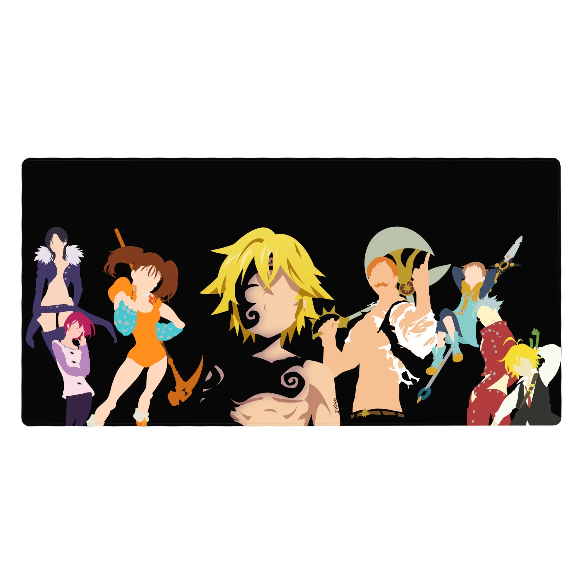 40x20 inches anime desk pad with black backdrop and bold hero silhouettes in fight-ready poses.