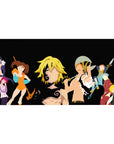 40x20 inches anime desk pad with black backdrop and bold hero silhouettes in fight-ready poses.