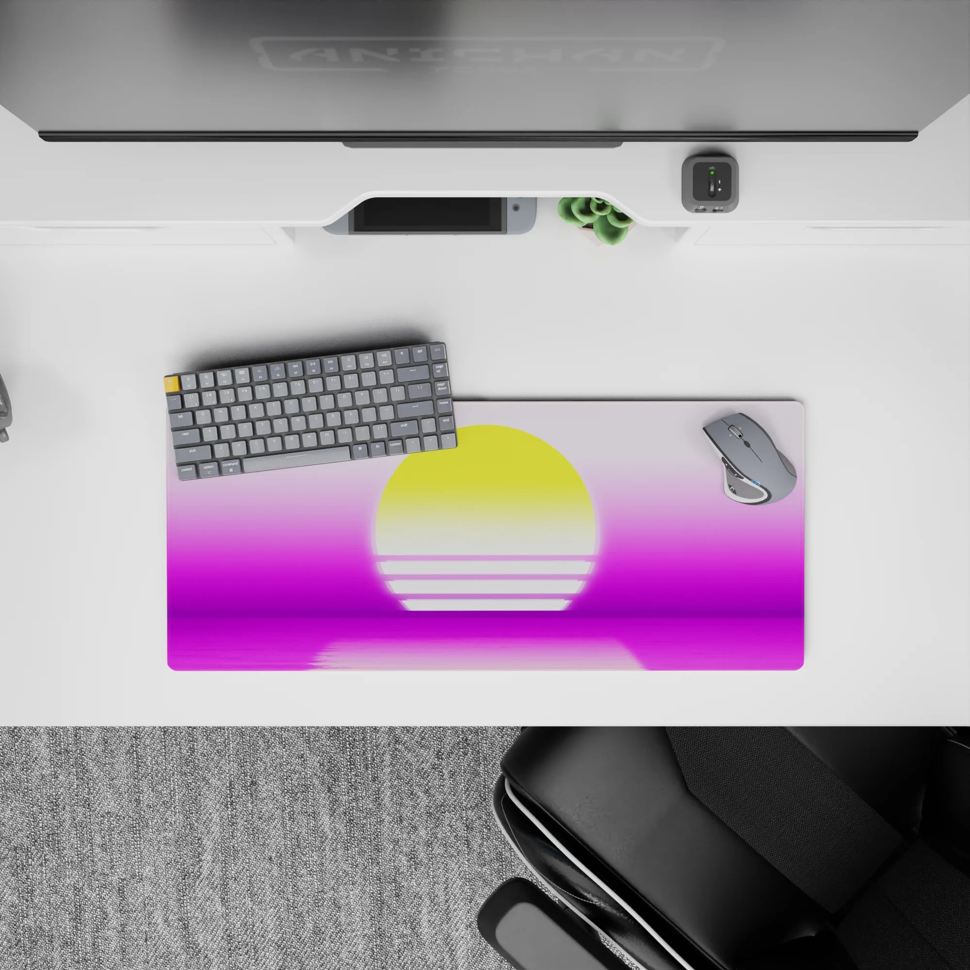 Retrowave - Vaporwave Deskmat | Mousepad | Deskpad - Neon Sunset Reflection - AniChan