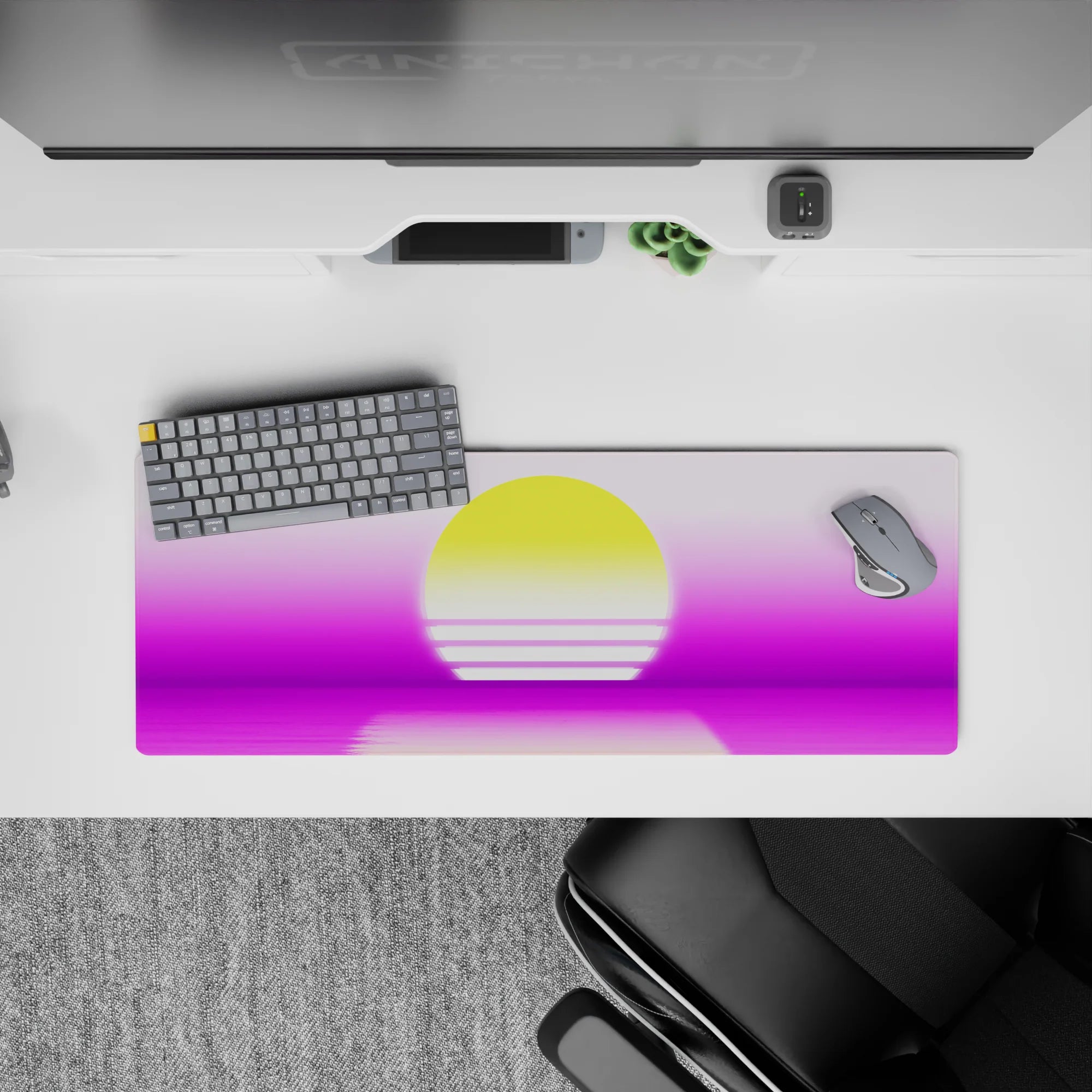 Retrowave - Vaporwave Deskmat | Mousepad | Deskpad - Neon Sunset Reflection - AniChan