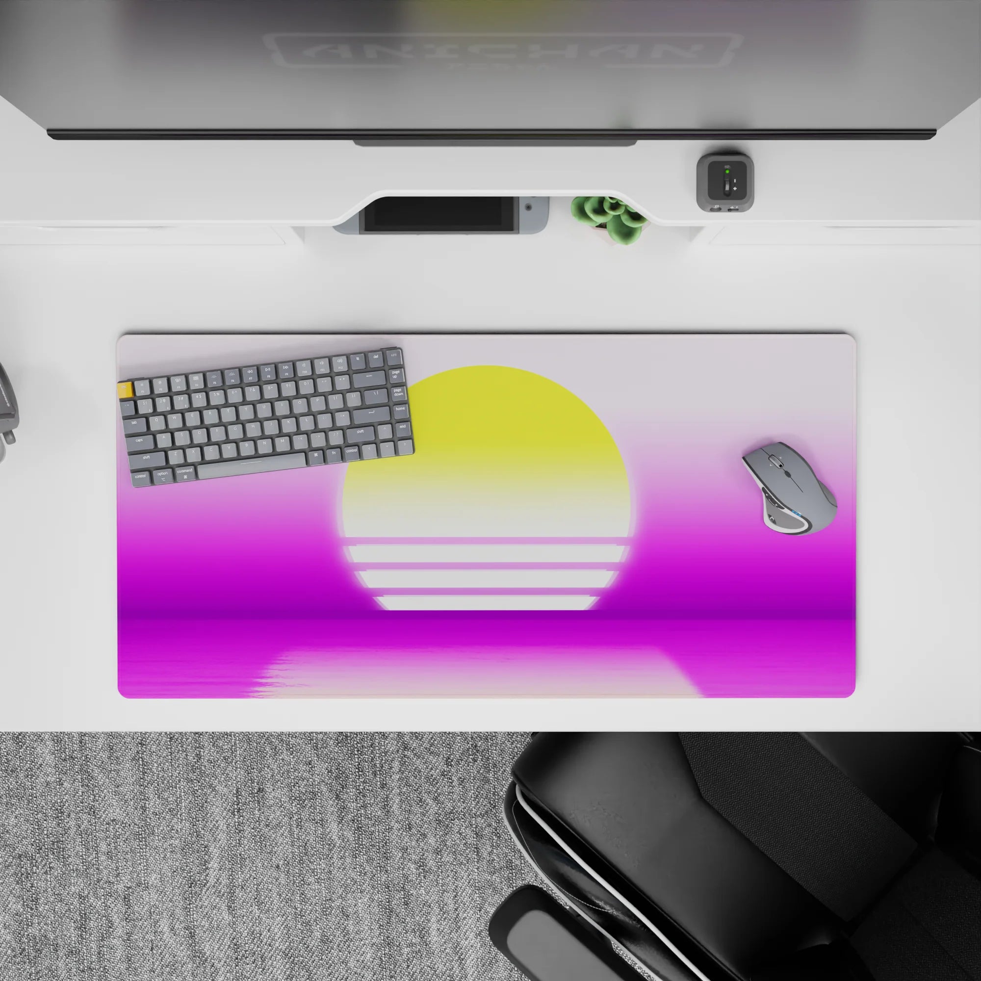 Retrowave - Vaporwave Deskmat | Mousepad | Deskpad - Neon Sunset Reflection - AniChan