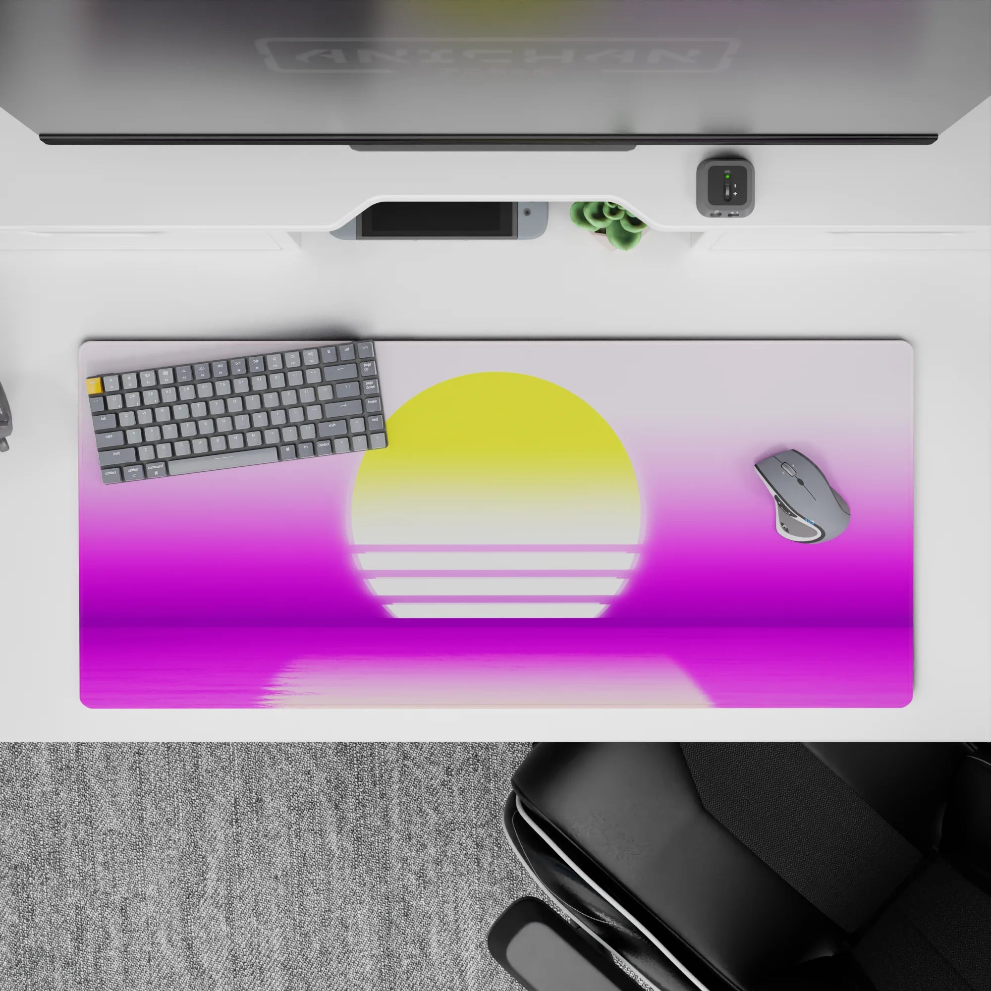 Retrowave - Vaporwave Deskmat | Mousepad | Deskpad - Neon Sunset Reflection - AniChan