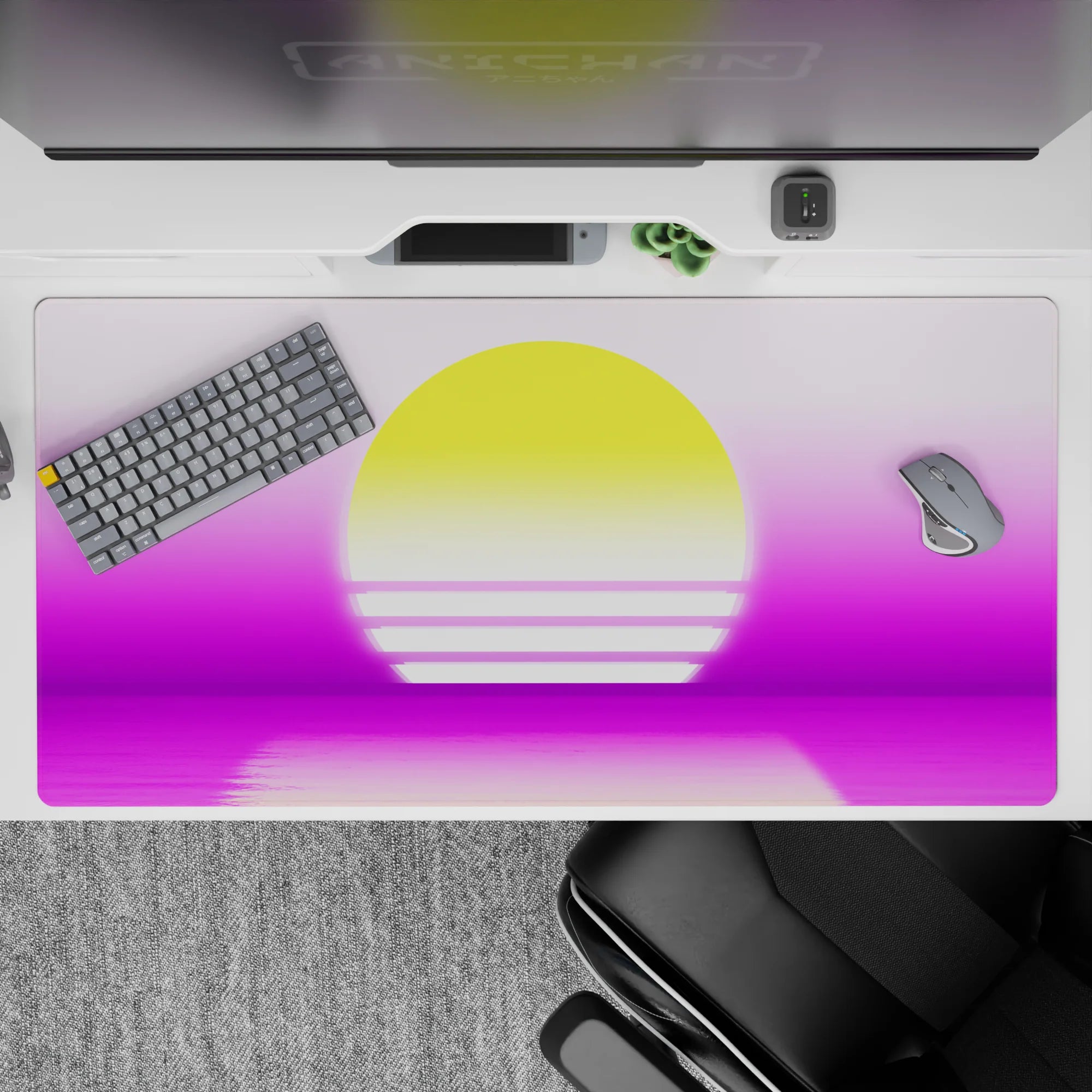 Retrowave - Vaporwave Deskmat | Mousepad | Deskpad - Neon Sunset Reflection - AniChan