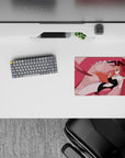 Blush pink fantasy anime girl mouse pad 14x10 inches, playful flirty vibe, smooth glide, clean line art.
