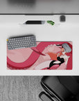 28x12 inches anime girl mouse pad in soft blush pinks, flirty fantasy vibe, smooth desk mat for gaming and work.