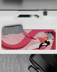 Blush pink anime girl mouse pad 32x12 inches, flirty fantasy vibe with soft peach hair and clean linework.