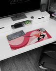 28x12 inches anime girl mouse pad featuring peach-haired bunny-eared girl with a mischievous grin and ribbon accents.