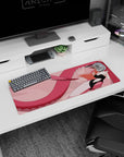 Mischievous bunny-suit anime girl with long peach hair and pointy ears on 32x12 inches desk mouse pad.