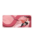28x12 inches anime girl mouse pad with pink swirl art, bunny-suit girl, ribbons, and looping tail backdrop.