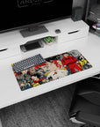 Kaneda in iconic red jumpsuit on Akira anime mouse pad 28x12 inches, calm stare amid urban mayhem.