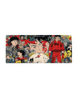 Akira anime mouse pad 28x12 inches with Kaneda collage, bikes, soldiers, and city chaos panels.