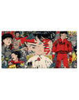 32x16 inches anime mouse pad with Akira-style collage, bikes, soldiers, and gritty city panel artwork.
