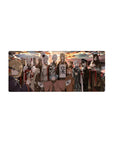 28x12 inches anime girl mouse pad with kimono lineup, fur trims, obi knots, and calligraphy banner.