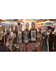 40x20 inches anime girl desk pad with elegant kimono lineup, obi knots, fur trims, and banner.