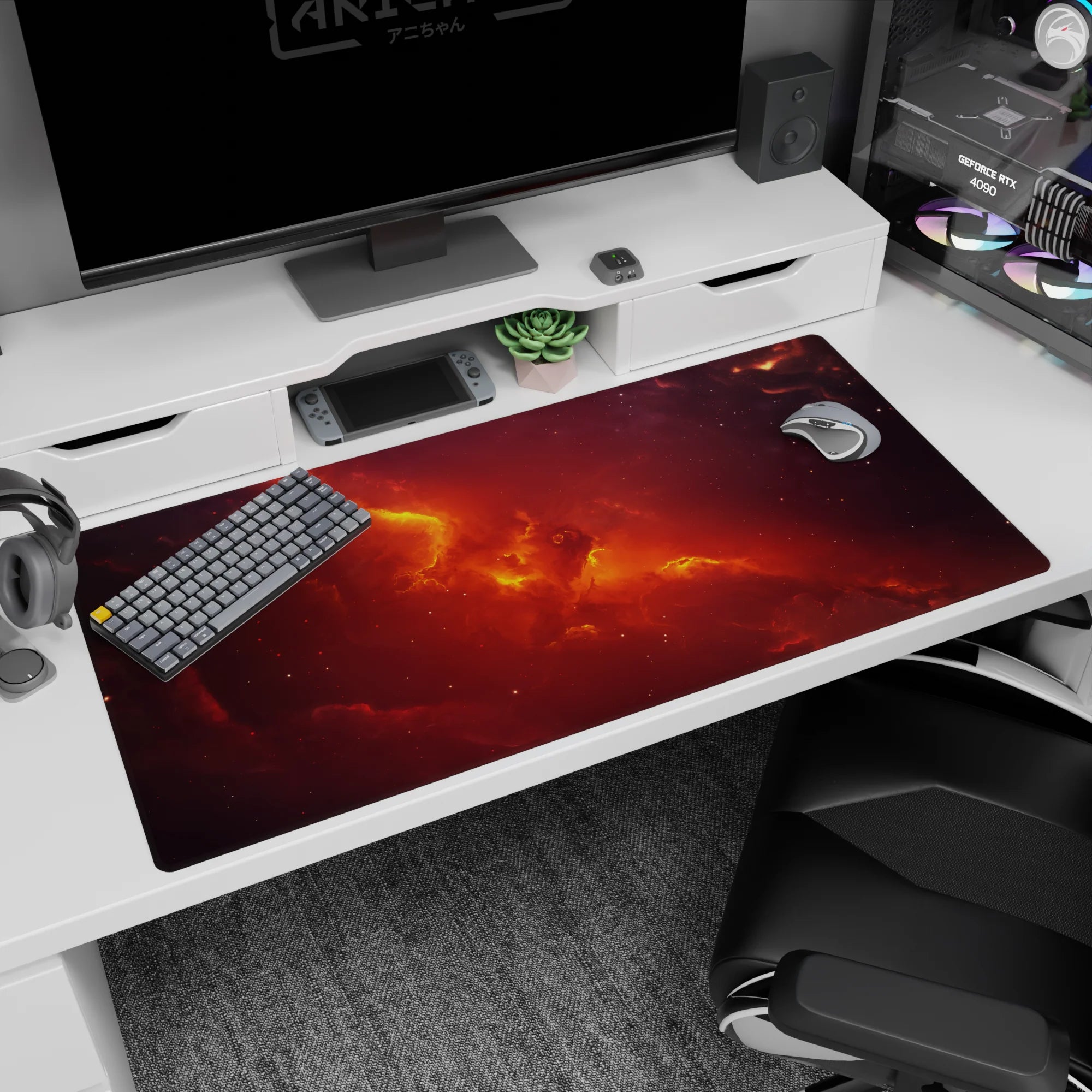Star-speckled nebula cloud scene desk pad, 40x20 inches, dreamy space backdrop for desk setup.
