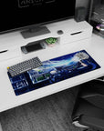 32x12 inches mouse pad showing fox-eared anime girl lounging by railing as two animal pals read nearby.